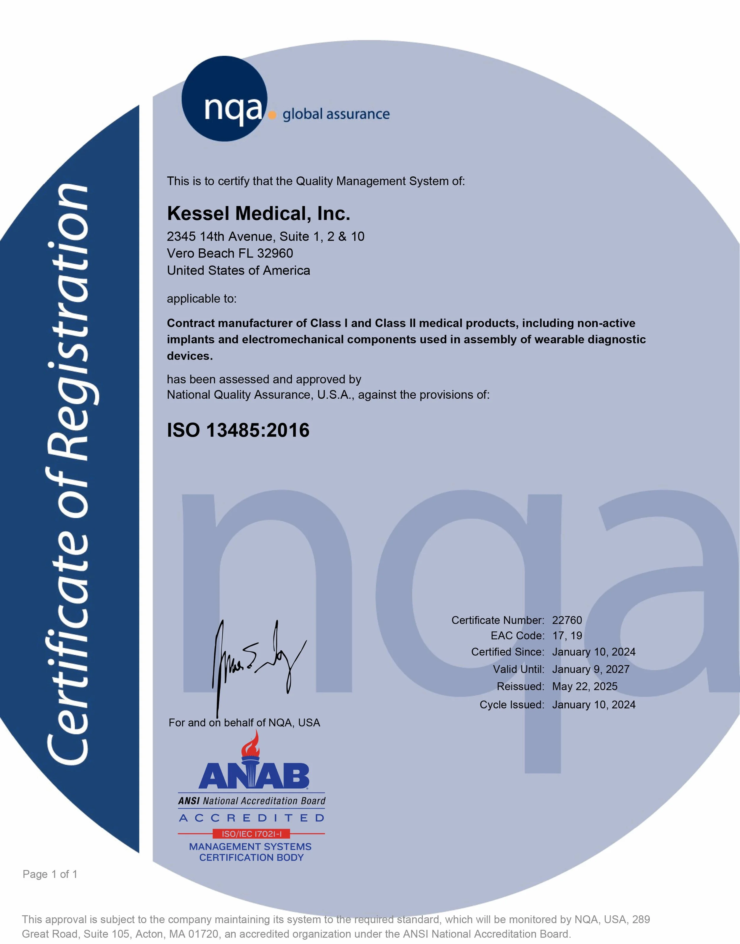 Kessel Medical is ISO 13485:2016 Certified — Kessel Medical